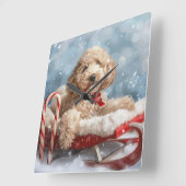 Horloge Carrée Goldendoodle Chien Festif de Noël (Angle)