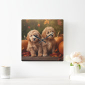 Horloge Carrée Goldendoodle Chiot Automne Citrouille délice (Maison)