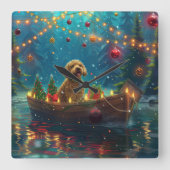 Horloge Carrée Goldendoodle Noël Festive Voyage (Recto)