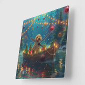 Horloge Carrée Goldendoodle Noël Festive Voyage (Angle)