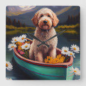 Horloge Carrée Goldendoodle on a Paddle : Une aventure Pittoresqu (Recto)