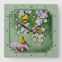 Goldfinch Birds and Flowers Green