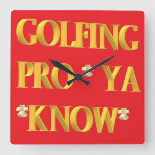 Horloge Carrée Golf design sport rouge et or grand texte