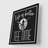 Horloge Carrée Golfer Golf Course Tee Time Black White (Angle)