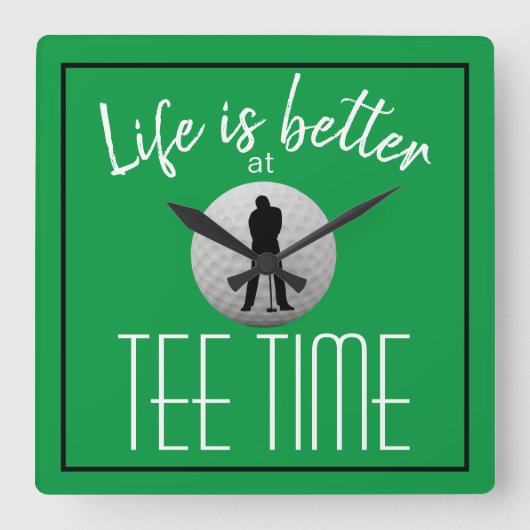 Horloge Carrée Golfer Golf Course Tee Time Green White (Recto)