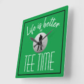Horloge Carrée Golfer Golf Course Tee Time Green White (Angle)