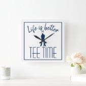 Horloge Carrée Golfer Golf Course Tee Time White Blue (Maison)