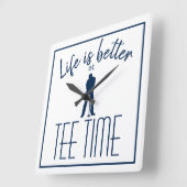 Horloge Carrée Golfer Golf Course Tee White Blue (Angle)