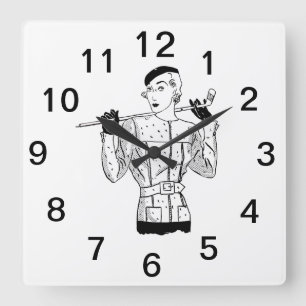 Horloge Carrée Golfiste élégante des années 1930 avec club de gol