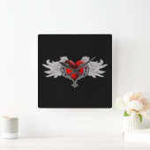 Horloge Carrée Goth Heart avec Ange Wings (Maison)