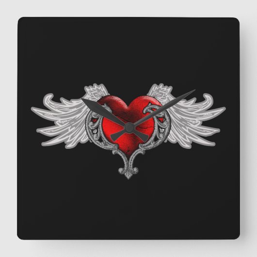 Horloge Carrée Goth Heart avec Ange Wings (Recto)