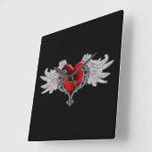 Horloge Carrée Goth Heart avec Ange Wings (Angle)