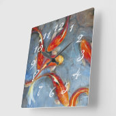 Horloge Carrée Graceful Koi II (Angle)
