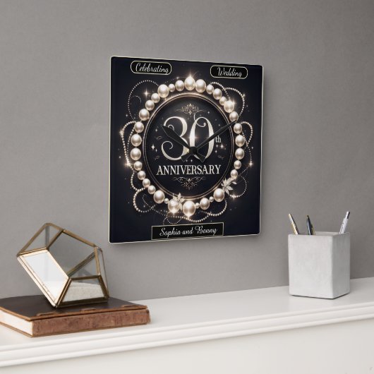 Horloge Carrée Graceful Pearl 30e Anniversaire (Bureau)