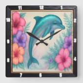 Horloge Carrée Gracity Dolphin Floral Art (Recto)