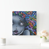 Horloge Carrée Graffiti aux fées (Maison)