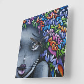 Horloge Carrée Graffiti aux fées (Angle)