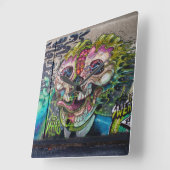 Horloge Carrée Graffiti Crazy Type Horror Skull (Angle)