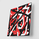 Horloge Carrée Graffiti noir, blanc et rouge  (Angle)