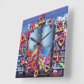 Horloge Carrée Graffiti Subway (Angle)