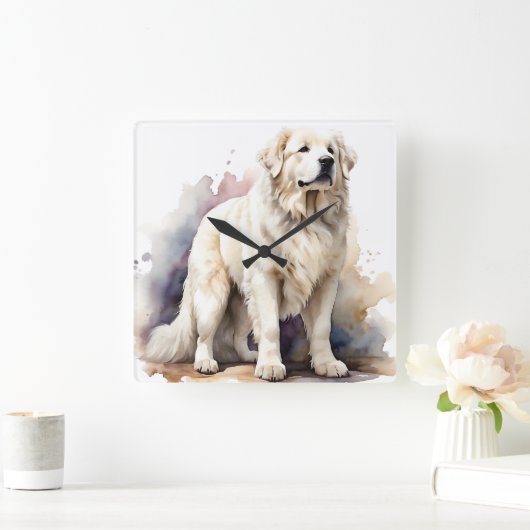 HORLOGE CARRÉE GRAND CHIEN BLANC FLUFÉ GRAND PYRENEES CHIEN (Maison)