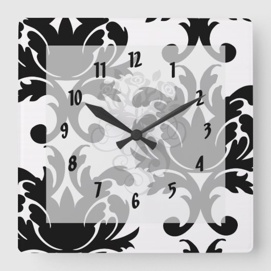 Horloge Carrée grand damas gras et noir (Recto)