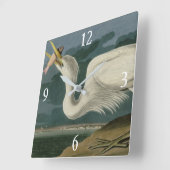 Horloge Carrée Grand héron blanc, des oiseaux d'Amérique d'Audubo (Angle)