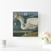 Horloge Carrée Grand héron blanc, des oiseaux d'Amérique d'Audubo (Maison)