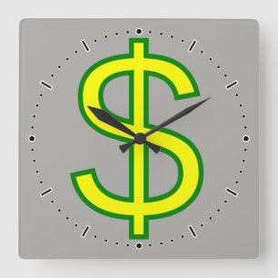Horloge Carrée Grand panneau jaune et vert ($)