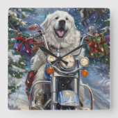 Horloge Carrée Grand Pyrénées Chien équitation Moto Noël (Recto)