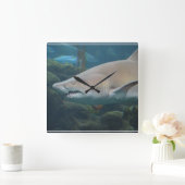 Horloge Carrée Grand requin blanc effrayant (Maison)