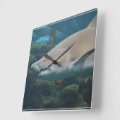 Horloge Carrée Grand requin blanc effrayant (Angle)