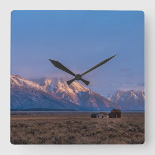 Horloge Carrée Grand Teton Mountain et Prairie