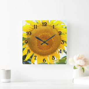 Horloge Carrée Grand tournesol jaune Floral