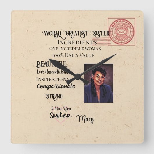 Horloge Carrée Grande soeur du monde (Recto)