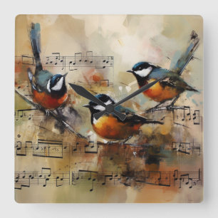 Horloge Carrée Grande souris à souris peinte sur la partiture