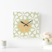 Horloge Carrée Grandes Fleurs Abstraites Blanches & Oranges sur l (Maison)