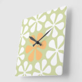 Horloge Carrée Grandes Fleurs Abstraites Blanches & Oranges sur l (Angle)