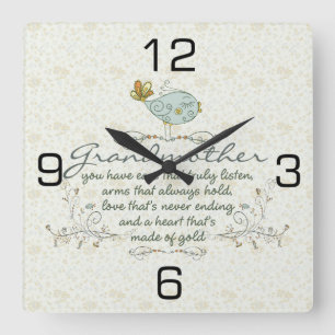 Horloge Carrée Grandmother Poem with Birds