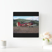 Horloge Carrée Grands Lacs, réplique biplane_Aviation classique (Maison)