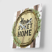 Horloge Carrée Grange en bois Brown et blanc rustique (Angle)