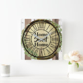 Horloge Carrée Grange en bois Brown et blanc rustique (Maison)