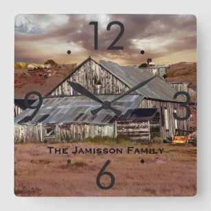 Horloge Carrée Grange patinée avec l'horloge personnalisée de