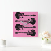 Horloge Carrée Graphic de la guitare électrique en noir (Maison)