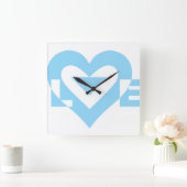 Horloge Carrée Graphique d'amour cool, Bleu (Maison)