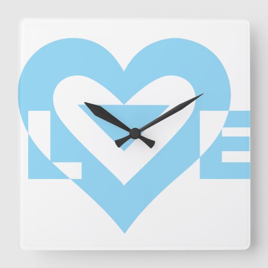 Horloge Carrée Graphique d'amour cool, Bleu (Recto)
