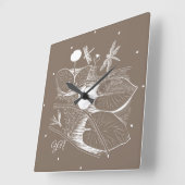 Horloge Carrée Graphique de nénuphars (Angle)