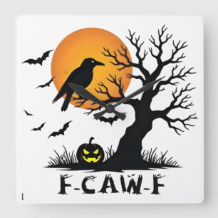 Horloge Carrée Graphique F-Caw-F pour l'art d'Halloween et l'amou