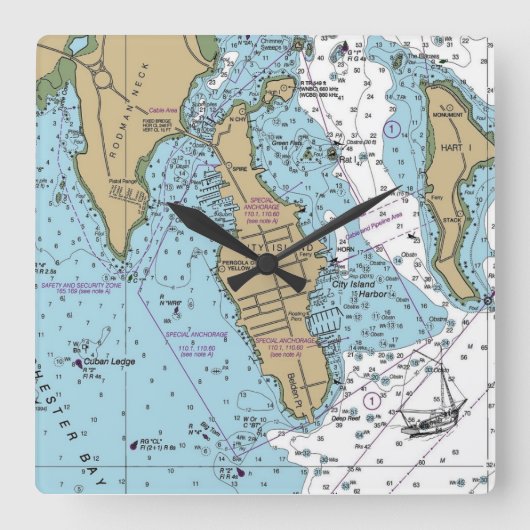 Horloge Carrée Graphique NY de City Island Bronx (Recto)