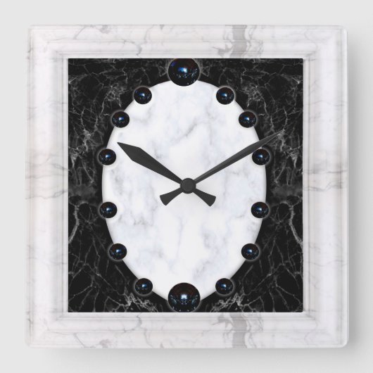 Horloge Carrée Graphiques de la sphère de marbre blanc et noir (Recto)
